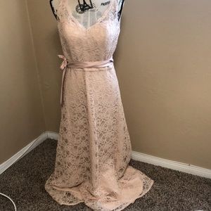 Bridesmaid long lace light pink dress!